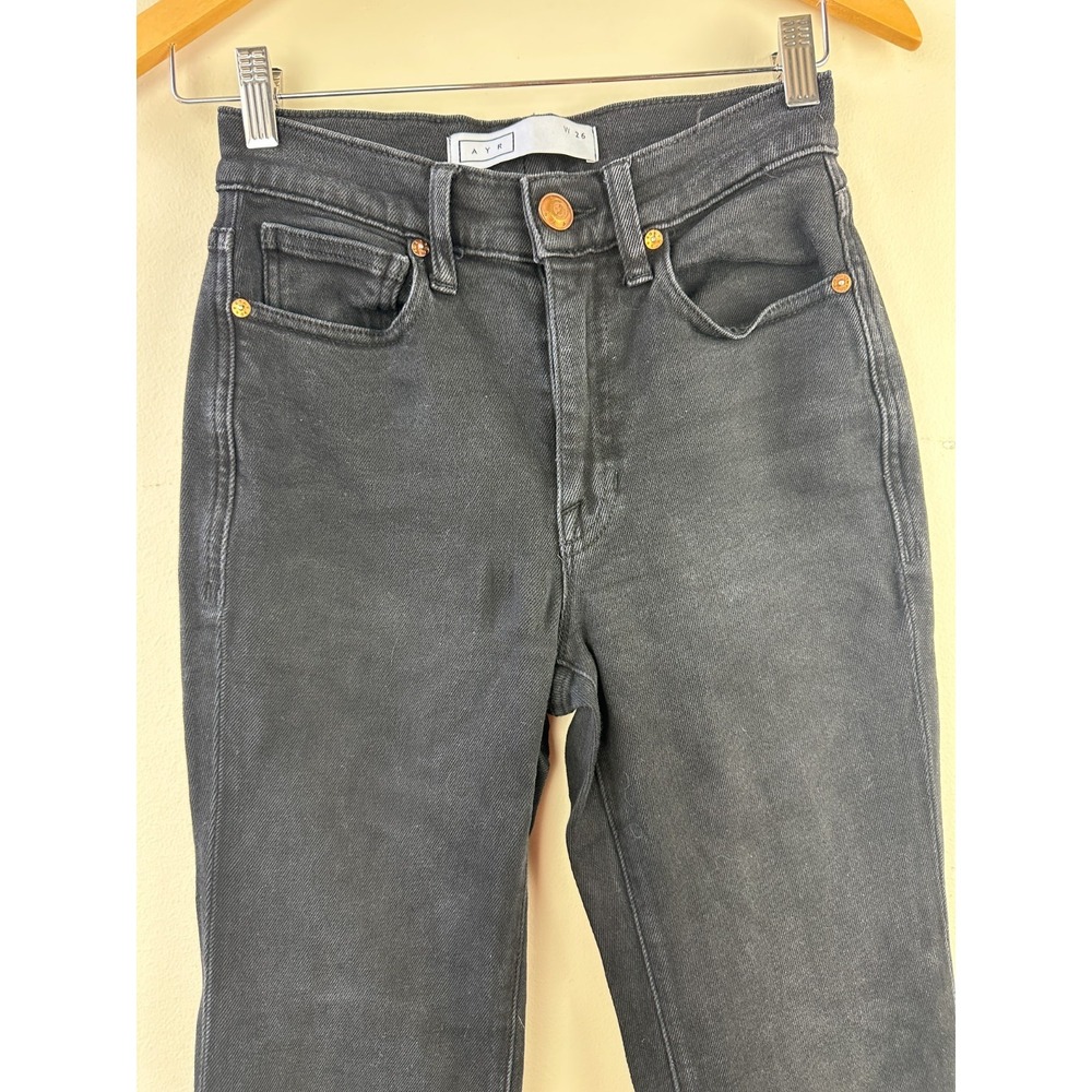 AYR The Rocker Jeans with Frayed Hem in Magnetic Black Cropped Denim Size 26 - Picture 4 of 13